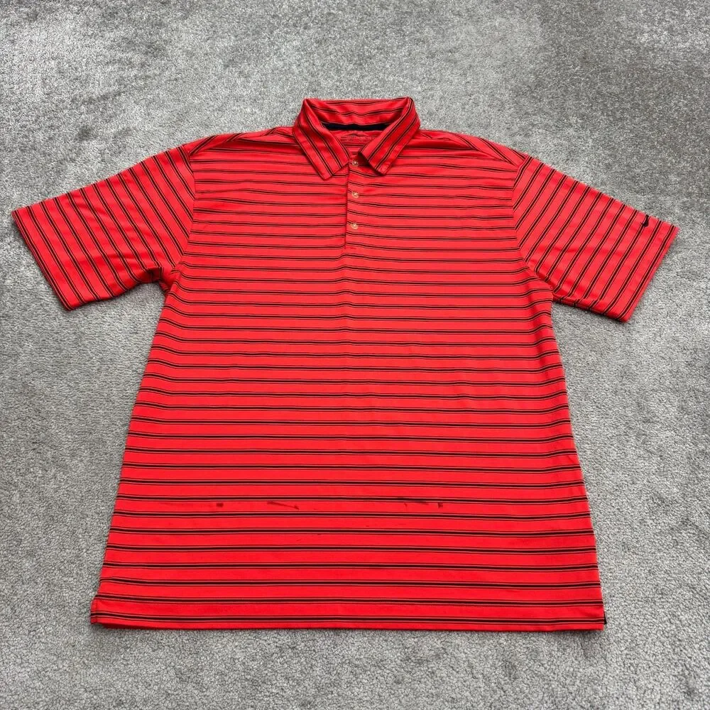 Nike Golf FitDry Polo Shirt Mens Large Red Blue Striped Performance Activewear